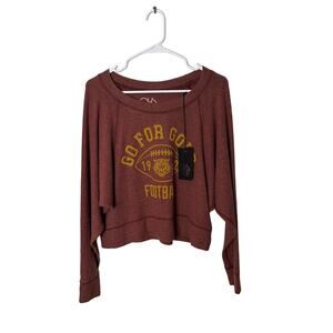 NWT Chaser Women Small Red Maroon Love Knit Crop Sweatshirt Drop Shoulder Y2K
